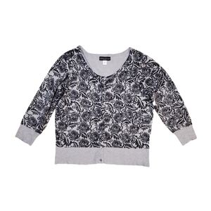 Simply Styled Gray Black Floral Print Button‎ Front Cardigan Large Petite